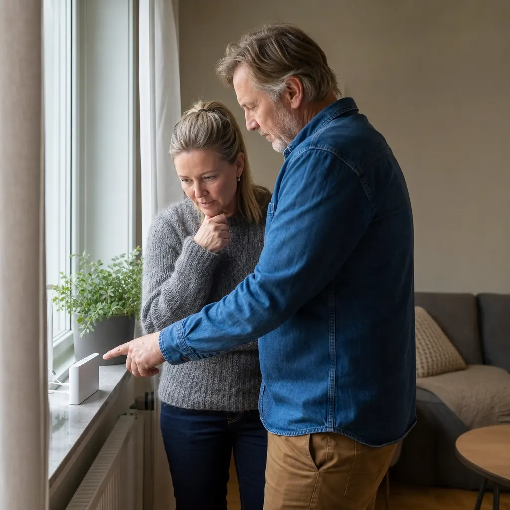 Lägenhet med router vid fönster — där Telenors fiber- och 5G-abonnemang installeras